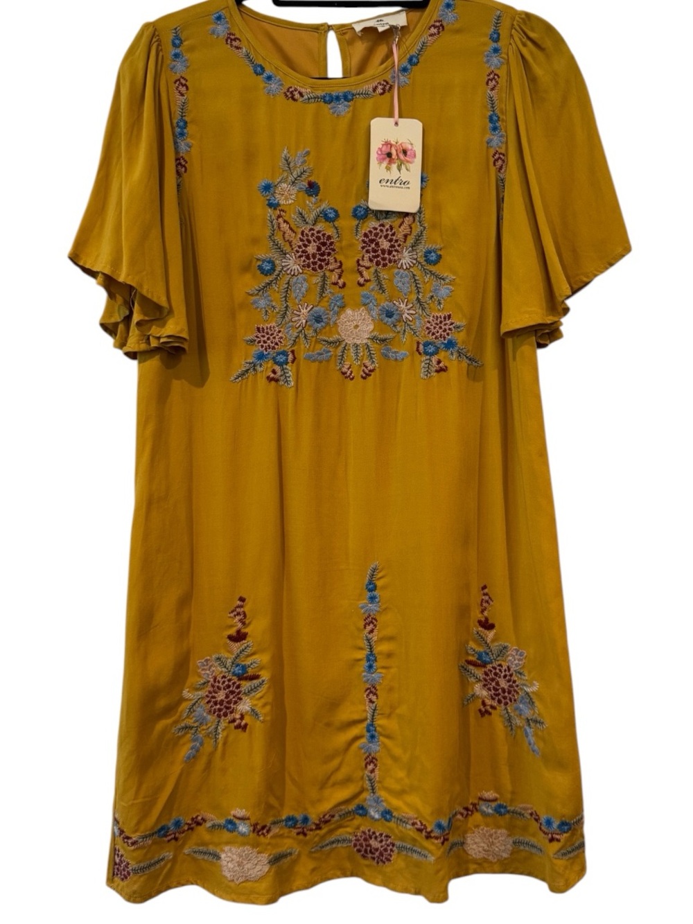 **NWT** entro Embroidered Flutter-Sleeve Dress - - Picture 2 of 5
